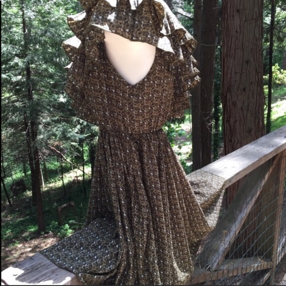 Ya Los Angeles retro print one shoulder chocolate brown mini fit/flare HP25x3 - Picture 6 of 11